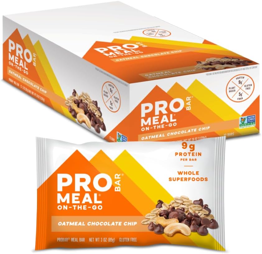 PROBAR - MEAL Bar, Havregryn Chokolade Chip, Non- GMO, Gluten- fri, sund, Plant- baseret, Whole- Food Ingredients, Natural Energy (12 Tæl)