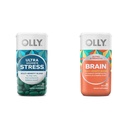 OLLY Ultra Styrke Farvel Stress Softgels, GABA, Ashwagandha, L-Theanine og Lemon Balm & Ultra Styrke Brain Softgels, Nootrop, understøtter sund hjerne funktion, hukommelse