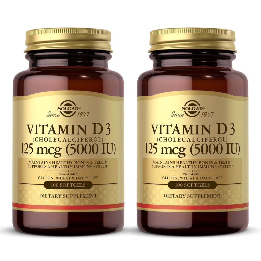 Solgar vitamin D3 (Cholecalciferol) 10 mcg (400 IE) - 100 Softgels, Pack of 2 - Hjælper med at bevare sunde knogler & tænder - immunsystem support - non-GMO, Gluten fri, Dairy Free - 200 Total Servering