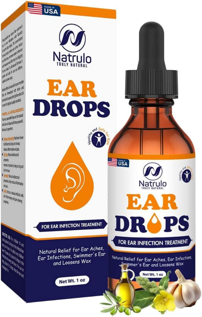 Natural Ear Drops for Ear Infektion - Urte Eardrops for voksne, Børn & Kæledyr - Lindrer ubehag, Ear Aches, Itchy Ears, Svømmer 's Ear, & Loosens Wax - Kids Safe Ear Oil Made in USA