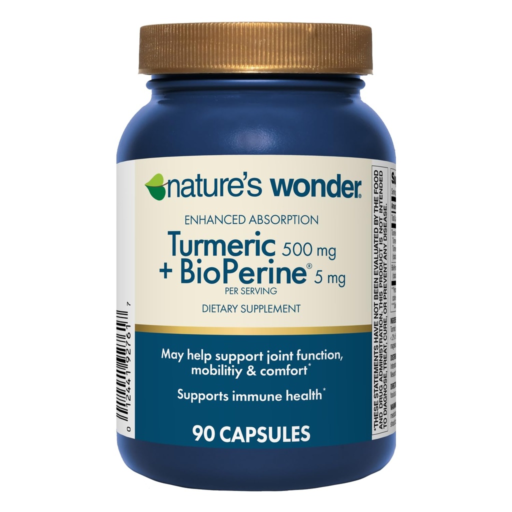 Naturens vidundere gurkemeje supplement med BioPerine - Forbedret absorption gurkemeje 500 mg med BioPerine 5mg til fælles funktion, mobilitet og komfort, 90 vegetariske gurkemeje kapsler