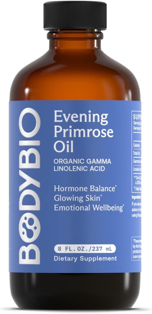BodyBio Evening Primrose Oil - Natural Gamma Linolensyre til sund hud & hormon Balance - non-GMO, kold presset - 8oz