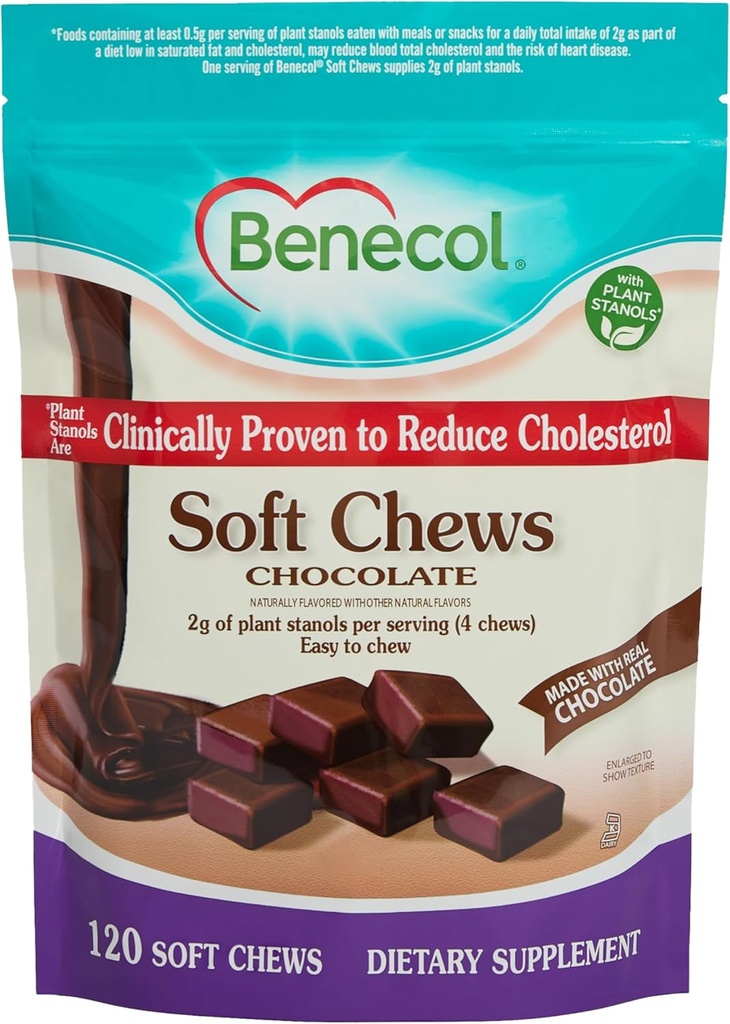 Benecol ® Soft Chews - Lavet med klinisk provet Cholesterol- sænkende plante Stanols - Cholesterol Management Supplement (120 Chokolade Chews)