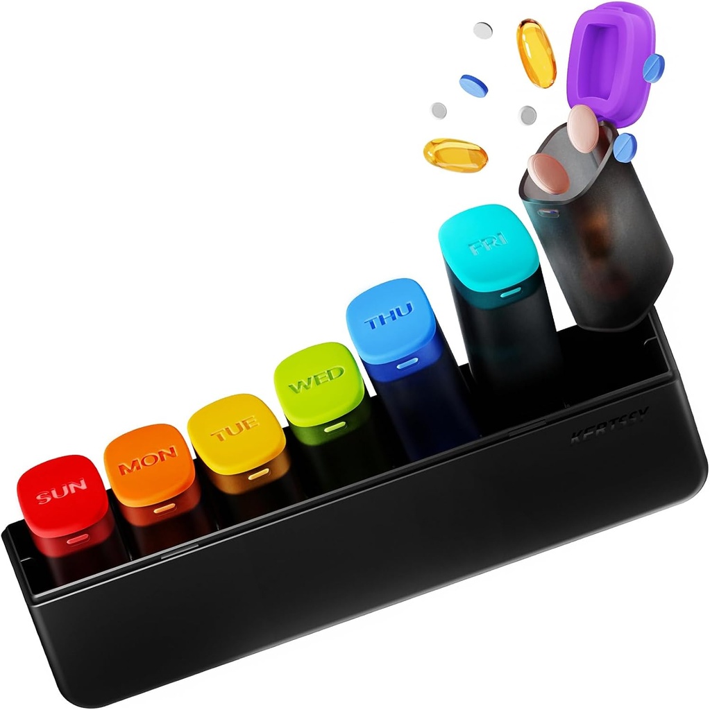 Weekly Pill Organizer 1 Time a Day - Travel Pill Box 7 Days, Large Medicine Pill Case Container for Daily Medication Vitamin Supplement Fish Oil, Portable Week Pills Organizers Holder Dispenser, Black