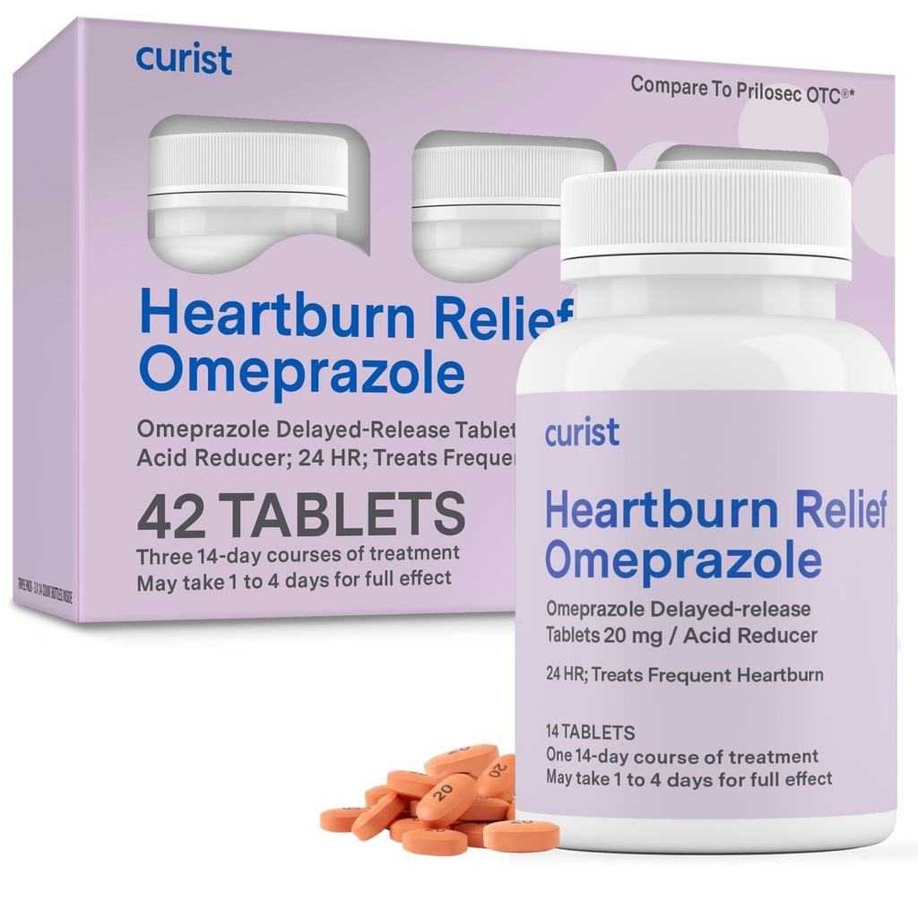 Curist Omeprazol 20mg tabletter - 42 grev delayed- release tabletter - Acid Reflux Medicin til Heartburn Relief