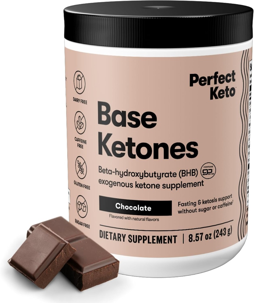 Perfekt Keto eksogene Ketoner pulver, BHB Salte til Ketosis & Fasting Support, Elektrolyter til Hydration, Koffein Free Energy, Chokolade, 8.57 oz
