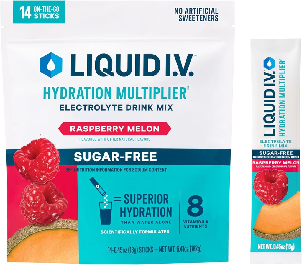 Flydende I.V. ® Hydration Multiplier Sugar- Free - Raspberry Melon Mex124; Electrolyte Powder Drink Mix 124; 1 pakke (14 Servere)