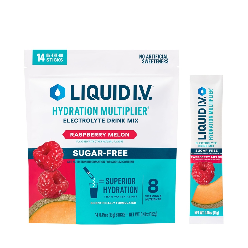 Flydende I.V. ® Hydration Multiplier Sugar- Free - Raspberry Melon Mex124; Electrolyte Powder Drink Mix 124; 1 pakke (14 Servere)