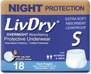 LivDry Voksen S Inkontinens Undertøj, Overnatning Comfort Absorption, Læbe Beskyttelse, Lille, 18- Pack