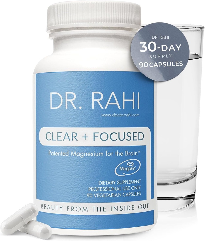 Magnesium L- Threonate Capsules - Lavet i USA 90 Kapsler - Patenteret Formel for hjernemasse, hukommelse og fokus - Non-GMO, Gentle Magnesium Supplement for voksne - Klar og fokuseret af Dr. Rahi