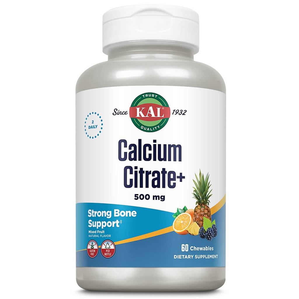 KAL Calcium Citrat Chewable blandet frugt supplement, 60 Tæl