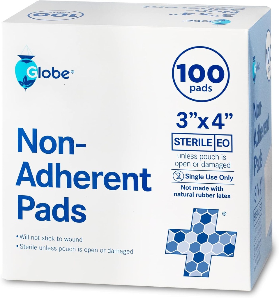 Globe Advanced Steril Non- Adherent Pads Mea124; 100- Pack, 3 "x 4" Measurement 124; Non- Adhesive Whound Dressing Measurement 124; Meget Absorbent & Non- Stick, Painless Removal- Switch 124; Individuelt indpakket til ekstra beskyttelse (3 x 4)