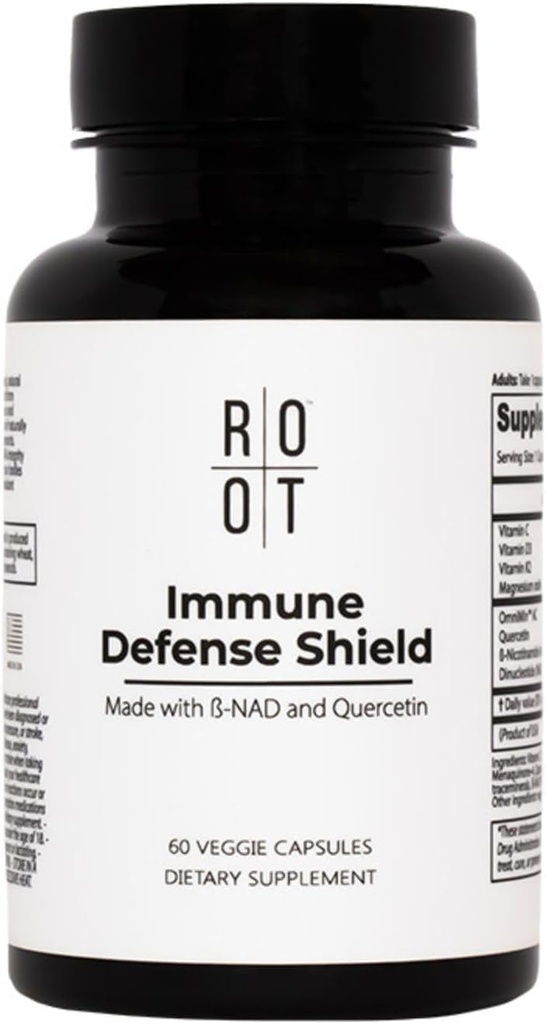 Root Wellness immunsupport supplement med vitamin D C K2, Quercetin og trace mineraler fra Great Salt Lake, fordøjelige enzymer NAD supplement til voksne, 60 kapsler