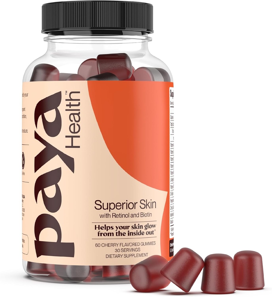 Huden Retinol og biotin gummier for klar, glat hud, sundt hår & negle; 124; supplement med zink, vitaminer A, E og C; Non- GMO, Gluten- fri, Cherry Flavor, 60 Greve