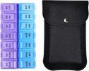 VOFOON Travel Pill Organizer 2 gange om dagen, Stor AM PM Pill Organizer 7 dag, PU Leather Daily Pill Box Case, Ugentlig Pill Medicine Organizer for Vitaminer Medicin Fish Olies Kosttilskud (L størrelse)