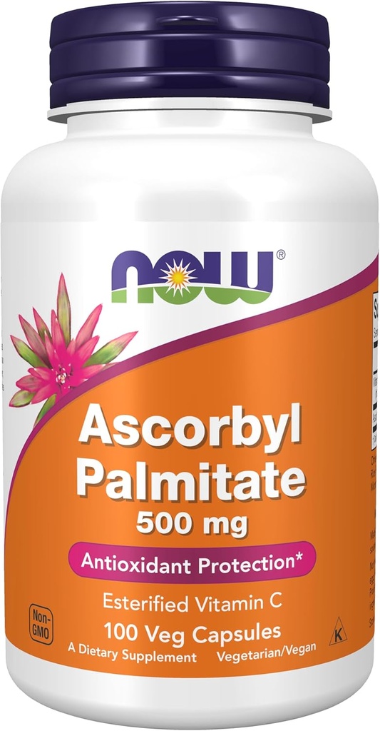 Now Supplements, Ascorbyl Palmitat 500 mg, Esterificeret C-vitamin, Antioxidant Protection *, 100 Veg kapsler
