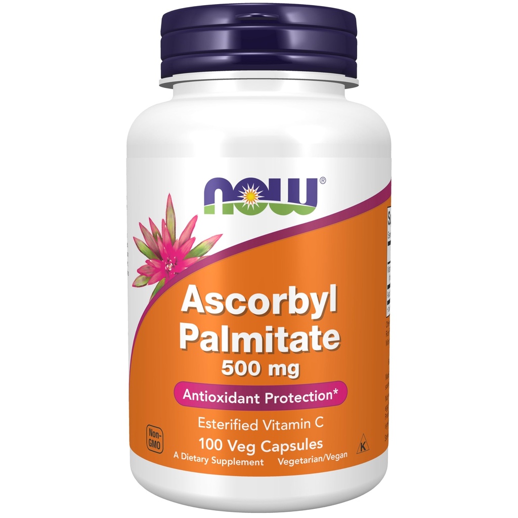 Now Supplements, Ascorbyl Palmitat 500 mg, Esterificeret C-vitamin, Antioxidant Protection *, 100 Veg kapsler