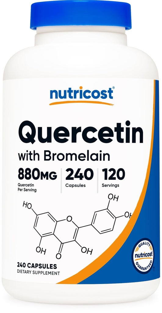 Nutricost Quercetin 880mg, 240 vegetariske kapsler med bromelain (165mg) - 120 Servere (440mg Quercetin Per Cap) - Gluten Free, Non- GMO