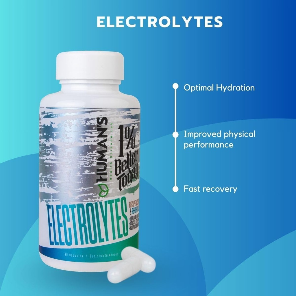 MENNESKELIG LAB Sundhed Electrolyte Complex kapsler, Advanced Hydration, Fysisk Performance og Inddrivelse Support, 90 Kapsler