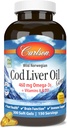 Carlson - Cod Lever Oil, 460 mg Omega- 3s + Vitamin A & D3, Wild- Fanget Norwegian Arctic Cod- Lever Oil, Sustainable Sourced Nordic Fish Oil Capsules, Lemon, 300 Softgels