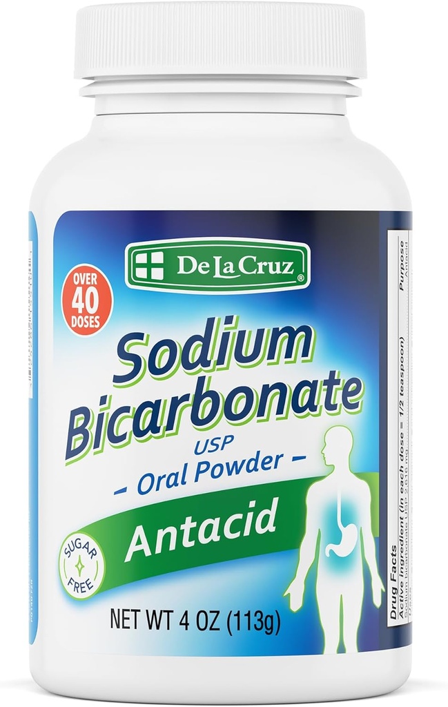 De La Cruz Pure Natriumbicarbonat - USP Grade Bicarbonat af Soda - 100% Pure Bagning Soda - Aluminium fri Antacida Pulver til Heartburn & fordøjelsesbesvær - Pakket i USA, 4 OZ.