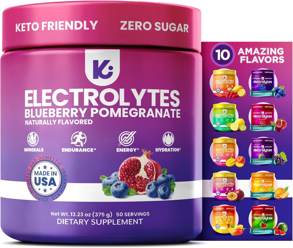 Keppi Electrolytes Powder - Blåbær Pomegranat Flavor 50 Servering - Ingen sukker hydrering tillæg med kalium, Magnesium, natrium - Keto, Vegan, Fasting- Friendly, Zero Calorie Electrolyte Drikke