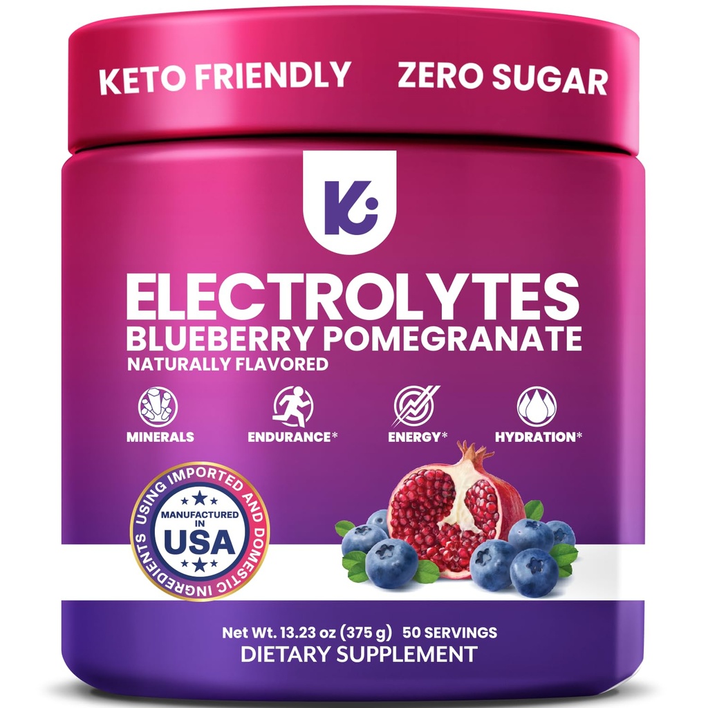 Keppi Electrolytes Powder - Blåbær Pomegranat Flavor 50 Servering - Ingen sukker hydrering tillæg med kalium, Magnesium, natrium - Keto, Vegan, Fasting- Friendly, Zero Calorie Electrolyte Drikke