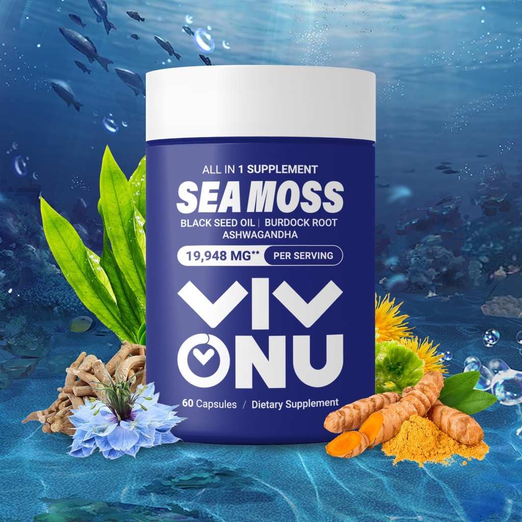 Sea Moss Black Seed Oil Ashwagandha Shilajit Ginger- Sea Moss Kapsler medBurdock gurkemeje Vitaminer C & D3 Elderberry Ginger ACV Manuka Mælkeimmunsystem, hud, energistøtte