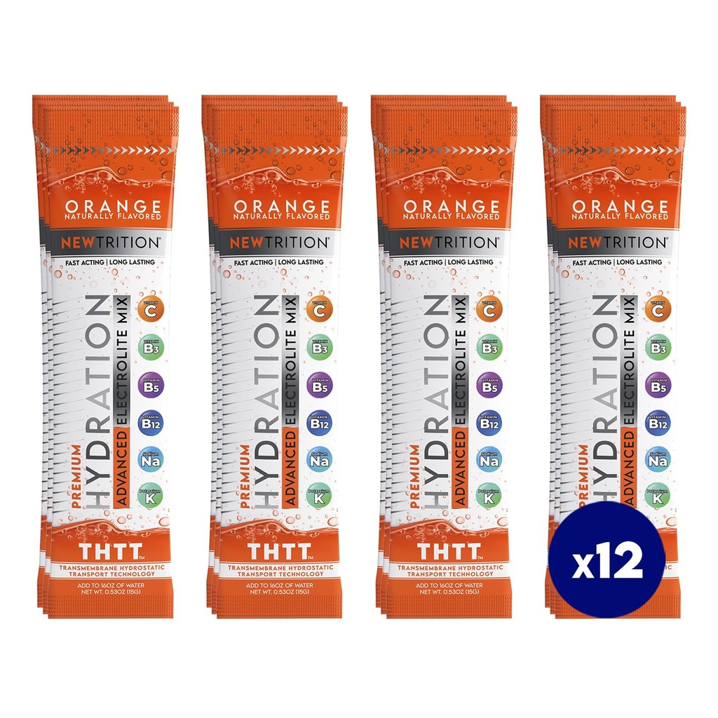 Hydrering Pulver, Orange pakke med 12 Electrolyte Powder Pakninger, Naturlig Smagsfyldt Hydrating Pakninger til vand, Hurtig fungerende Hydrate Elektrolyter med Vitaminer B & C, Energi & Inddrivelse