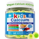 Kids Calcium Gummies + Vitamin D3 K2, Magnesium, Zink, Ekstra Absorption Algae Calcium supplement For børn Glad for Mave, Knogler, Tænder, Muskel, Hjerne, Sukker Free Chewable Kids Vitaminer 4 +, 60 Tæller