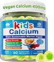 Kids Calcium Gummies + Vitamin D3 K2, Magnesium, Zink, Ekstra Absorption Algae Calcium supplement For børn Glad for Mave, Knogler, Tænder, Muskel, Hjerne, Sukker Free Chewable Kids Vitaminer 4 +, 60 Tæller
