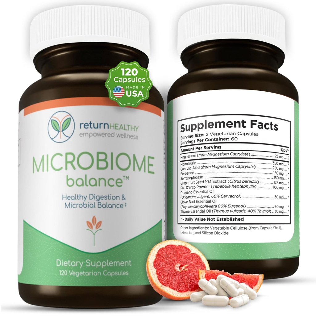 Mikrobiom balance, Gut sundhed Kosttilskud til kvinder og mænd, fordøjelse tillæg med Monolaurin og captamid, All- Natural afgiftning supplement til fordøjelse sundhed, fordøjelsesbesvær Boost 120 C