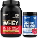Optimum Nutrition Dynamisk Duo Bundle: Amino Energy, Blå Hindbær (30 Servere) og Gold Standard 100% Whey Protein Powder, Fransk Vanilla Creme (29 Servere)