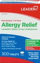 Leader 24 Hour Allergi Relief, Non- Drowsy, Loratadine 10mg, Antihistamin, Original receptpligtig styrke, Sinus Relief, Indendørs og udendørs, Counteract Allergi, 300 tabletter