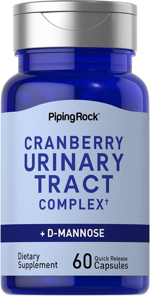 Piping Rock Cranberry Complex Supplement D4; 60 Kapsler D124; med D- Mannose og Probiotic Blend til kvinder og mænd D124; Advanced Urinary Formel D124; Non- GMO, Gluten Free