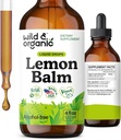 Wild & Organic Lemon Balm Tinktur - Mood Support - Melissa Lemon Balm Leaf Extract Drops - Vegan, Sukker & Alkohol- Free Calming Supplement - 4 fl oz