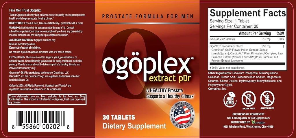 Ogoplex ® - 124; Herreprostatatilskud med Graminex ® Svensk Blomst Pollen, Saw Palmetto, Phytosteroler & Lycopene - 1 A dag - 30 tabletter (3 Pack)