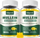 2 Pack Mullein Gummies for Lungs, Mullein Leaf Extract Supplement til fordøjelse & luftveje & immunforsvar med bromelain, Quercetin, Mango Flavor, 120 Greve