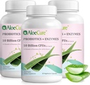 AloeCure Daily Probiotika 10 Millioner CFU til fordøjelsesstøtte 8 Stammer, 6 Prebiotika & enzymer - fordøjelsestillæg med bromelain for kvinder & mænd - Gut support, fordøjelsesbesvær, 30 Caps x 3btls