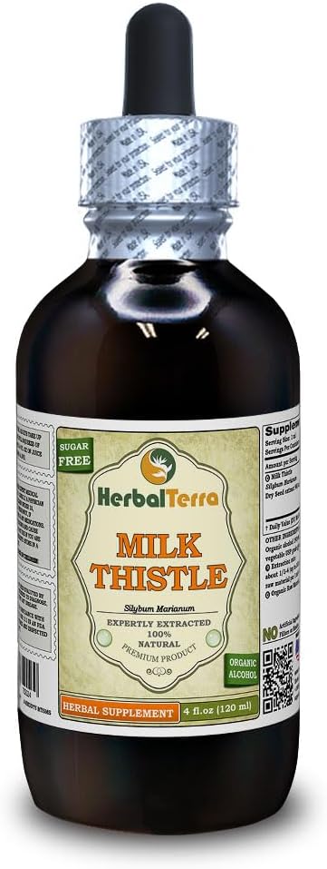 Mælk Thistle (Silybum Marianum) Tinktur, Økologisk tørret frø flydende ekstrakt (Brand Name: HerbalTerra, Stolt Made in USA) 4 fl.oz (120 ml)