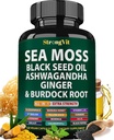 Sea Moss Black Seed Oil Ashwagandha Ingefær, Organic Sea Moss Kapsler med Burdock Root, Irish Seamoss Pills med Bladderwrack, Gurkemeje, Shilajit, Multimineral Supplement, USA (120 Kapsler)