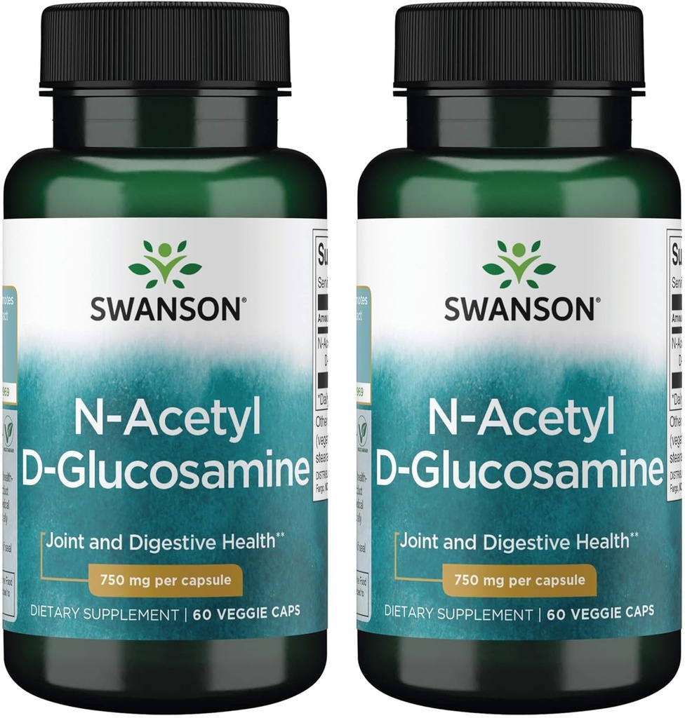 Swanson N- Acetyl D- Glucosamin - Natural Supplement Fremme Joints Support & Gastrointestinal Health - Natural Formel Support Sund Cartiage - (60 Veggie Kapsler, 750mg Hver) (2 Pack)