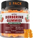 2 Pack - Berberine Gummies 1500mg Sugar Free, Organic Berberine Supplement w / Ceylon Cinnamon, Chrom, Gurkemeje, Milk Thistle for Metabolisme, Berberine HCl fra indisk bær ekstrakt, Vegan