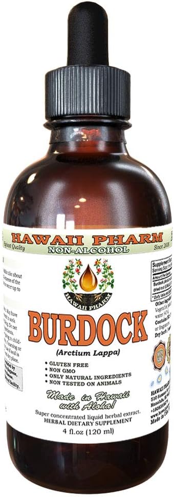 Burre Alkohol- Free Liquid Extract, Organic Burdock (Arctium Lappa) Tørret Root Glycerit Hawaii Pharm Natural Herbal Supplement 4 oz