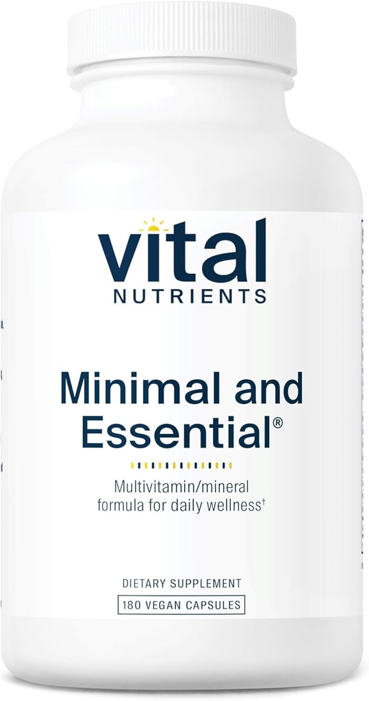 Vital Nutrients Minimal and Essential Multivitamin Medical 124; Vegetarian One per day Multi Vitamin, Mineral, & Antioxidant Supplement * Medical 124; Iron- Free Medical 124; Gluten, Dairy, Soy Free Medical 124; Non- GMO Medical 124; 180 Kapsler