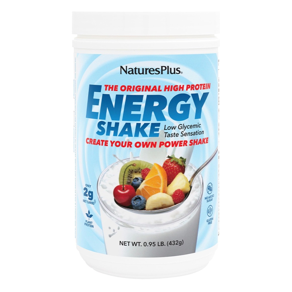 NaturesPlus Energy Shake - 0,95 LB - 16 Bedste Plantbaserede Protein Per Servering - Indeholder Digestion- Supporting Enzymes - Ingen tilsat sukker - Non- GMO, Vegetar, Gluten Free - 16 Serveringer