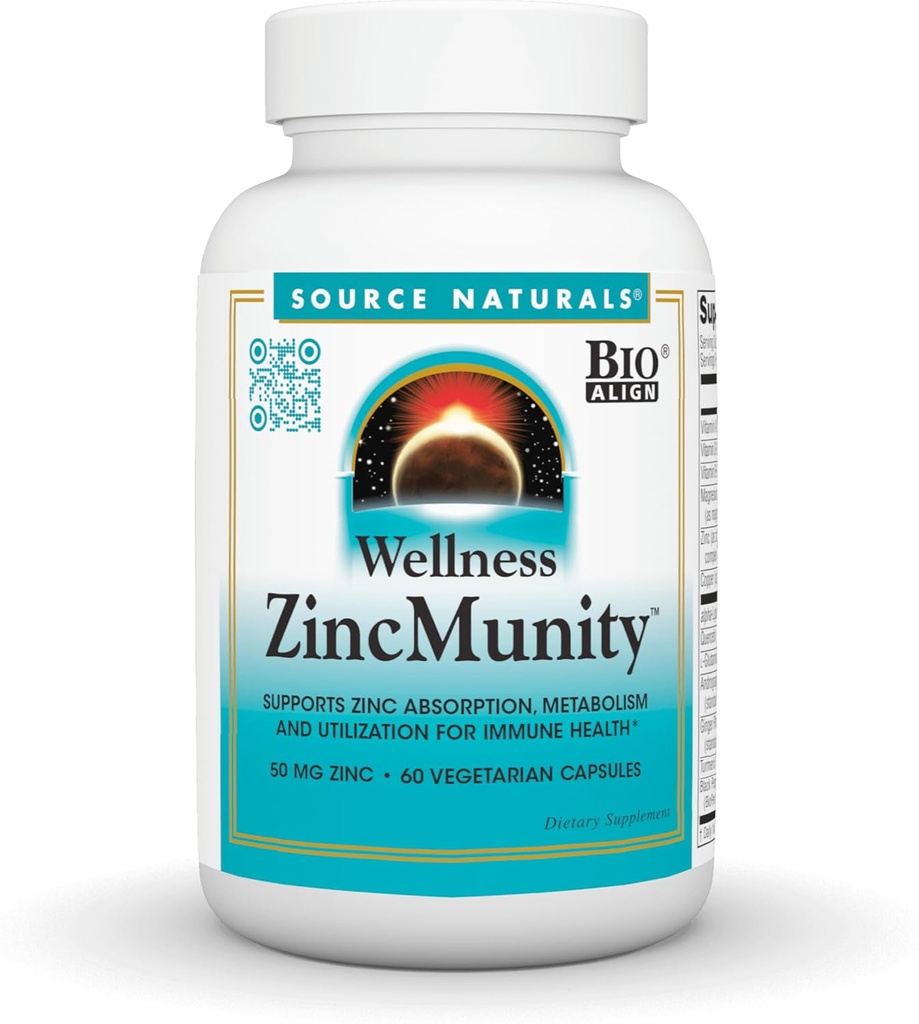 Source Naturals Wellness ZincMunity, Understøtter Zink Absorption, Metabolisme og udnyttelse af immunheat *, 50 mg Zink - 60 vegetariske kapsler