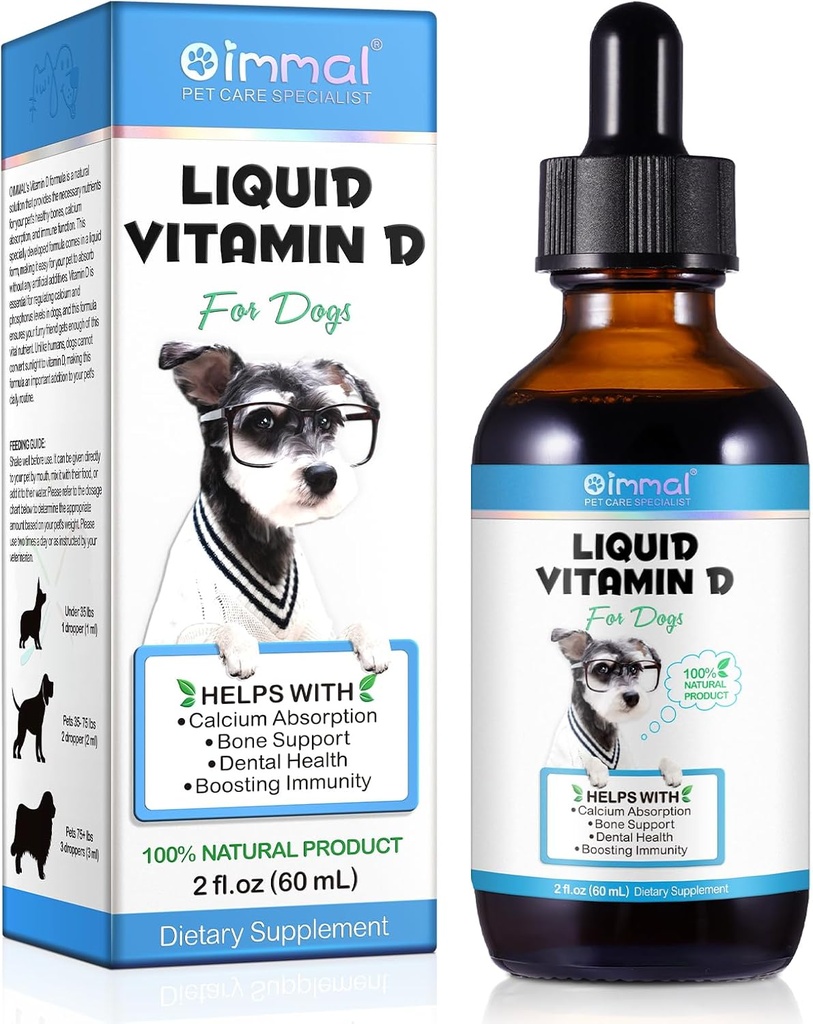 D-vitamin til hunde, flydende D til hunde, Hund Vitaminer D Drops Promote Calcium Absorption, Understøtter Hip & fælles sundhed og Hund Dental Sundhed - Pet Kosttilskud Flydende Vitaminer D, Bacon Flavour - 2 Fl Oz