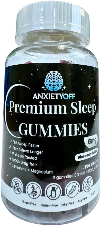 AnxietyOff Premium Sleep Gummies, Blåbær Flavor, Vegansk, Sukkerfri, 60 Gummies