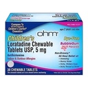 Ohm Children 's Loratadine Chewable, Dye Free, Bubblegum, Non- Drowsy 24h Relief of Snezing, Runny Nose, Watery Eyes, Itchy Throat eller Nose, Antihistamin, Indoor & Outdoor Allergier, 5mg, 30 tabletter